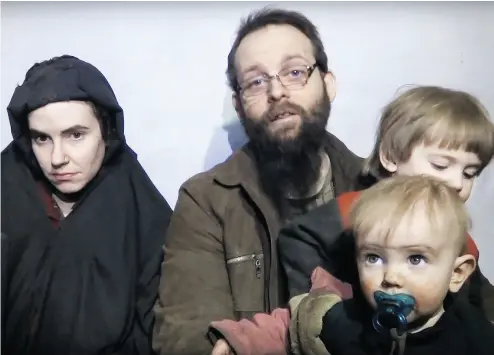  ?? YOUTUBE ?? Caitlan Coleman, Joshua Boyle and two of their children are seen in a 2016 video released by a Taliban-linked group.