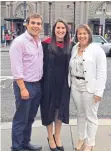  ?? ?? Nicky, centre, with brother Iain and mum Aileen at her university graduation.