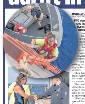  ??  ?? RESCUE Tasha, top, climbs on to ship. Above, Jennifer is welcomed by the Ashland’s commander, Gary Wise