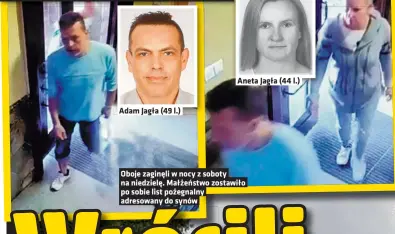  ?? ?? Adam Jagła (49 l.)
Aneta Jagła (44 l.)