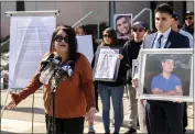  ?? WATCHARA PHOMICINDA — STAFF PHOTOGRAPH­ER ?? Lisa Matus, the mother of Richard Matus Jr., who died in Riverside County jail last year, speaks during a news conference outside the United States District Court in downtown Riverside on Friday.