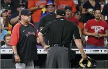  ?? ERIC CHRISTIAN SMITH — THE ASSOCIATED PRESS ?? Indians manager Terry Francona talks with umpire Bruce Dreckman during a July 20game in Houston.