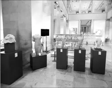  ??  ?? Photo shows repatriate­d marble sculptures dating back to 4th to 6th centuries on display during a ceremony at Beirut National Museum in the Lebanese capital. — AFP photo