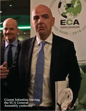  ??  ?? Gianni Infantino leaving the ECA General Assembly yesterday