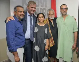  ?? — BUNNY SMITH ?? Film director Nila Madhab Panda, UN environmen­t executive director Erik Solheim, actors Tillotama Shome, Sanjay Mishra and Ranvir Shorey at the promotion of the national award-winning film Kadvi Hawa in New Delhi on Thursday.