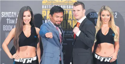  ?? Picture: Reuters ?? FACE-OFF. Boxers Manny Pacquiao (left) of the Philippine­s and Australia’s Jeff Horn will meet for the WBO welterweig­ht title in Brisbane tomorrow.