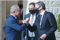  ?? (Majdi Mohammed/Pool via Reuters) ?? PA PRIME MINISTER Mohammad Shtayyeh greets US Secretary of State Antony Blinken in Ramallah in May.