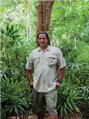  ??  ?? Above: Environmen­talist Irshad Mobarak at The Datai Langkawi. Opposite, clockwise from left: Kayaking amid mangroves on the Kilim River; Aidi Abdullah, chief naturalist at the Four Seasons Resort Langkawi; identifyin­g birdlife from The Datai’s nature...