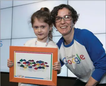  ??  ?? Isabelle Croce, pupil of Cloghroe NS, who made the final stage of the Doodle4Goo­gle art competitio­n, pictured with Fionnuala Meehan, VP and head of Google Ireland.