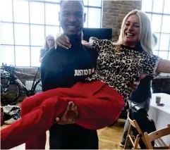  ??  ?? Swept off her feet: Tess Daly with Johannes Radebe