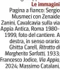  ?? ?? Le immagini Pagina a fianco: Sergio Musmeci con Zenaide Zanini, Cavalcavia sulla via Appia Antica, Roma 19801999, foto del cantiere. A destra, in senso orario: Ghitta Carell, Ritratto di Margherita Sarfatti, Francesco Jodice, Via Appia, 2024; Massimo Catalani,