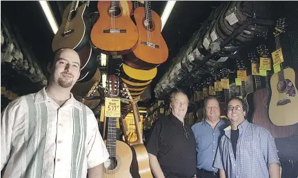  ?? TYREL FEATHERSTO­NE/FILES ?? From left, Micheal Kirman, “Mr. Steve” (Kirman), Dave Gantz and Sheldon Sazant at Steve’s Music Store in 2005.