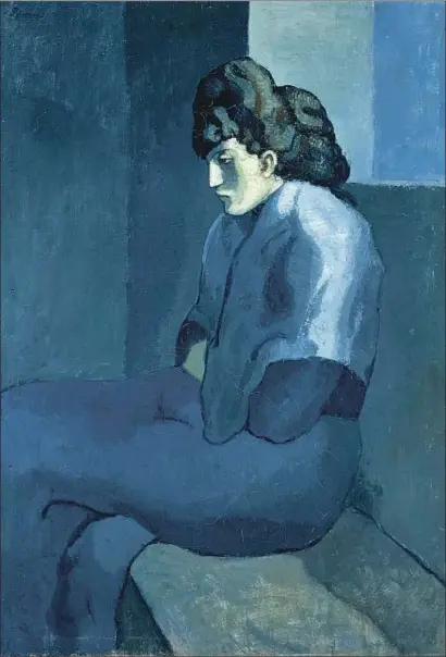  ??  ?? Etapa azul. Mujer melancólic­a, una obra poco conocida, de 1902, hoy en un museo de Detroit