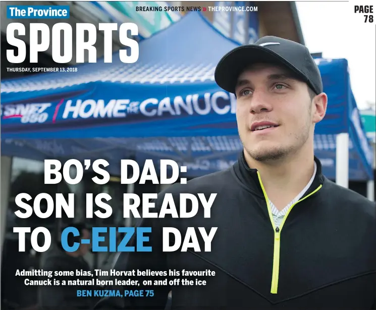  ?? JASON PAYNE/PNG ?? Bo Horvat, who learned plenty from Henrik and Daniel Sedin, took part in the Jake Milford Vancouver Canucks charity golf tournament in Surrey on Wednesday.