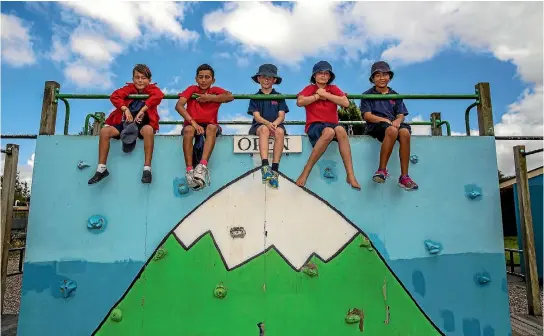  ?? PHOTO: DAVID UNWIN/FAIRFAX NZ ?? Milson School pupils Meihana Takurua, 9, left, Kaire Kirikiri, 10, Alex Brooks, 9, Taniyah Cole, 10, and Talia Karaitiana, 9.