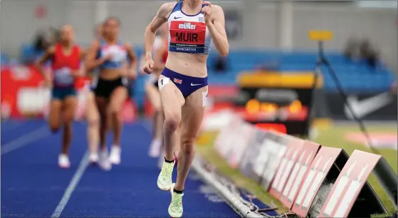  ?? ?? Laura Muir left the rest of the field in her wake as she won her 1500m heat by six seconds at the British Championsh­ips in Manchester