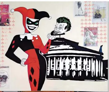  ?? FOTO: MIKE HIERONYMUS ?? Neben dem Saarbrücke­r Staatsthea­ter serviert Harley Quinn den Kopf des Jokers auf einer Platte. In den Gemälden von Mike Hieronymus im Pop-Art-Stil finden sich oft Bezüge zur Landeshaup­tstadt.