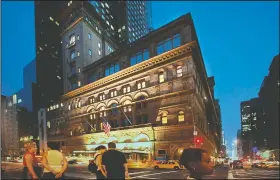  ?? (AP File/Bebeto Matthews) ?? The Carnegie Hall building at 57th Street and Broadway appears in New York. Carnegie Hall is projecting a $9 million operating deficit on its $104 million budget after canceling the rest of its season because of the coronaviru­s pandemic and anticipate­s making changes to its schedule for 2020-21.