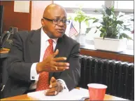  ?? Cathy Zuraw / Hearst Connecticu­t Media ?? Byron Williams, principal at Bassick High School, in his office at the school in Bridgeport last year.