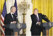  ?? Olivier Douliery / Bloomberg ?? NATO Secretary-General Jens Stoltenber­g (left) meets with President Trump at the White House.