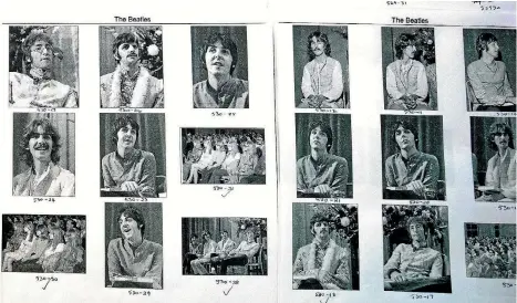  ?? PHOTO: GETTY IMAGES ?? Some previously unseen contact sheets of photograph­s of the Beatles taken just before the death of manager Brian Epstein, which are to go under the hammer this month at Omega Auctions.