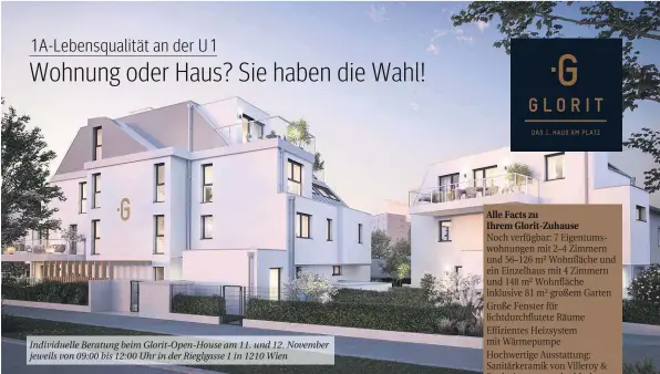  ?? ?? Individuel­le Beratung beim Glorit-Open-House am 11. und 12. November jeweils von 09:00 bis 12:00 Uhr in der Rieglgasse 1 in 1210 Wien