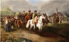 ?? Foto: Museum Biberach ?? Napoleon und seine Soldaten warten auf die Schlacht: Johann Baptist Pflugs Gemälde vom Beginn der historisch­en Kampfhandl­ung.