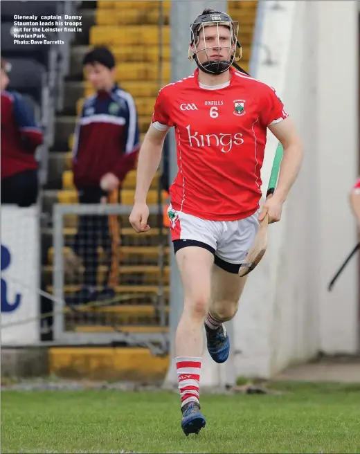  ??  ?? Glenealy captain Danny Staunton leads his troops out for the Leinster final in Nowlan Park.
Photo: Dave Barretts