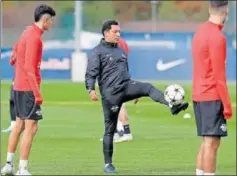  ?? ?? Mauricio Sánchez, en un entrenamie­nto con el Red Bull Leipzig.