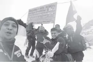  ?? ABS-CBN ?? The seven- man team – actor Ryan Agoncillo among them – celebrate reaching Khardung La Pass, the “World’s Highest Motorable Road”, with a selfie.