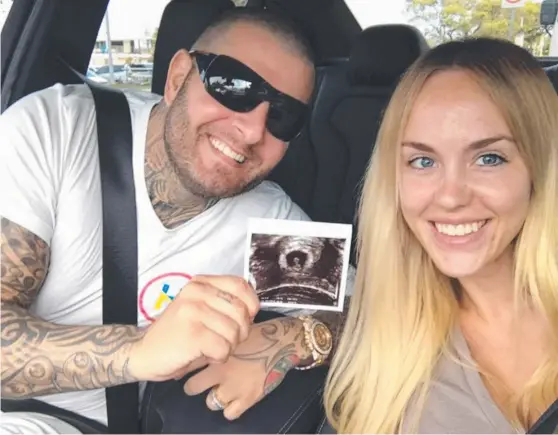  ?? Picture: FACEBOOK ?? Ricky Ciano, found dead five months ago, shows off his unborn baby with wife Rachel Ciano. Police are pleading for informatio­n about his death.