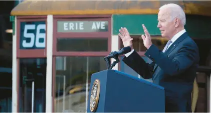  ?? SUSAN WALSH/AP ?? President Joe Biden speaks about his infrastruc­ture plan and his domestic agenda during a visit in October 2021 to the Electric City Trolley Museum in Scranton.