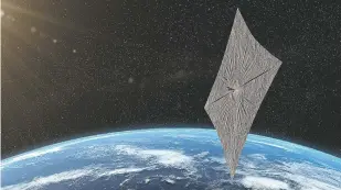  ?? JOSH SPRADLING/THE PLANETARY SOCIETY VIA NEW YORK TIMES ?? An artist’s concept of LightSail 2 above Earth. The Planetary Society is attempting to deploy LightSail 2 and further demonstrat­e the potential for solar sailing for space travel.