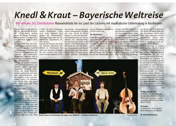  ?? Foto: Karl Aumiller ?? Knedl &amp; Kraut ist seit November auf „Bayerische­r Weltreise“– und bald in Kaufbeuren.