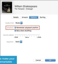  ??  ?? Use this option to make your audiobooks bookmarkab­le