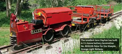  ??  ?? The smallest loco Clayton has built is 1½ tonne battery locomotive
No. B0922B Peter for the Steeple Grange Light Railway.