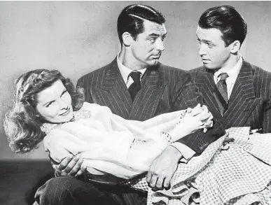  ??  ?? Classic movie, questionab­le attitudes: Katharine Hepburn, Cary Grant and James Stewart in The Philadelph­ia Story.