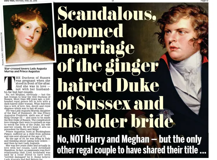  ??  ?? Star-crossed lovers: Lady Augusta Murray and Prince Augustus