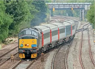  ?? ROBERT FALCONER ?? On September 10 and 11, Rail Operations Group operated shuttle trains from Derby to Barrow Hill roundhouse in connection with the locoshed’s beer festival. Class 37 No. 37510 crosses onto the Midland Main Line at Tupton with one such shuttle on September 11.