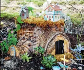  ??  ?? This is the first tree stump Lynn Bialek picked out and transforme­d into a fairy home for her garden.