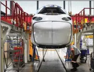  ?? (The Washington Post/Heather Ainsworth) ?? An Amtrak Acela train is assembled at the Alstom production facility in Hornell, N.Y.