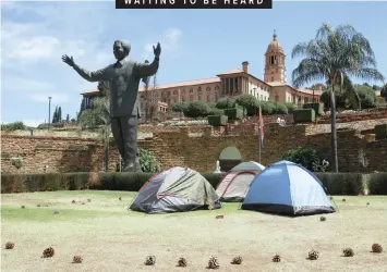  ?? | | African News Agency (ANA) ?? THE Khoisan group who met with then deputy president Cyril Ramaposa in Pretoria last year are back – camping outside the Union Buildings and on a hunger strike as they demand answers to their issues. JACQUES NAUDE