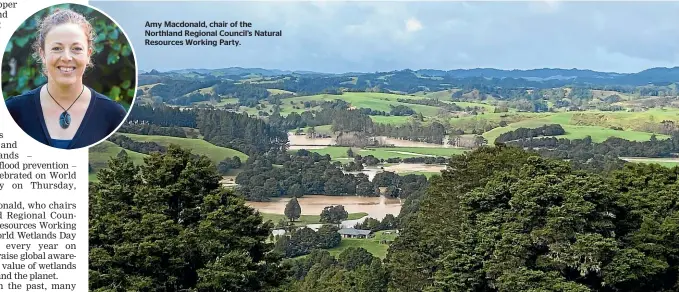  ?? DENISE PIPER/STUFF ?? Amy Macdonald, chair of the Northland Regional Council’s Natural Resources Working Party.
Paddocks flooded in Whakapara, north of Whangarei, last year.