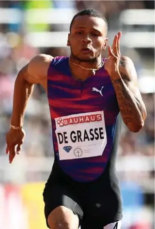  ?? JONATHAN NACKSTRAND/AFP/GETTY IMAGES ?? Canadian Olympian Andre De Grasse continued to pick up speed on the road to this summer’s world championsh­ips — and a final showdown with Usain Bolt — by blowing away the competitio­n in Sunday’s Diamond League 100 metres in Stockholm.