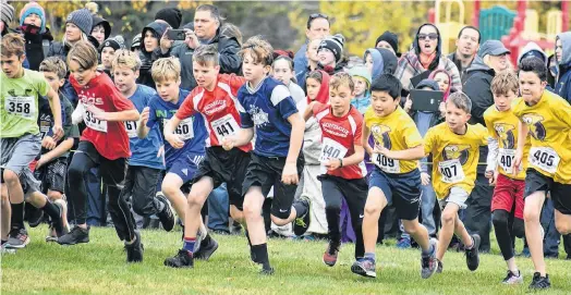  ?? DESIREE ANSTEY/JOURNAL PIONEER ?? Denver Nelson, wearing bib number 440, representi­ng Montague Consolidat­ed Elementary School, participat­es in his fourth cross-country race at the P.E.I. School Athletic Associatio­n provincial championsh­ips Saturday in Mill River.