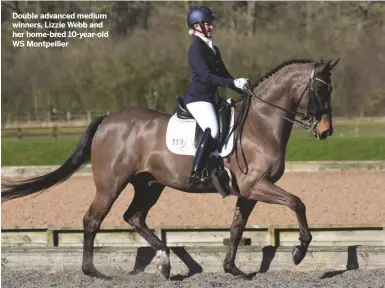  ??  ?? Double advanced medium winners, Lizzie Webb and her home-bred 10-year-old WS Montpellie­r