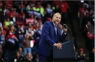  ?? (AP/Evan Vucci) ?? Brad Parscale speaks at a campaign rally in Minneapoli­s in October. Parscale was credited with helping bring about President Donald Trump’s surprise 2016 victory.