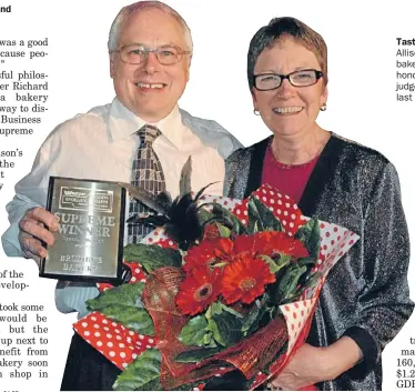  ?? Photo: ANDREA O’NEIL ?? Taste of success: Richard and Allison Cook, owners of Brumby’s bakery in Porirua, were ‘‘extremely honoured and humbled’’ to be judged the city’s top business at last week’s awards function.