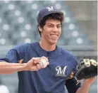  ?? CHARLES LECLAIRE-USA TODAY SPORT ?? Christian Yelich is the likely front-runner for the NL MVP in his first season with the Brewers.