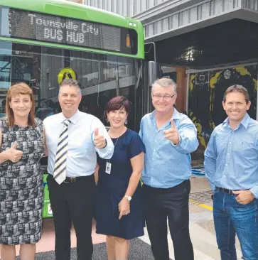  ?? Picture: TONY RAGGATT ?? PROGRESS: Mayor Jenny Hill, Aaron Harper, Cr Ann-maree Greaney, Cr Les Walker and Cr Mark Molachino welcome the arrival of the Townsville City Bus Hub.